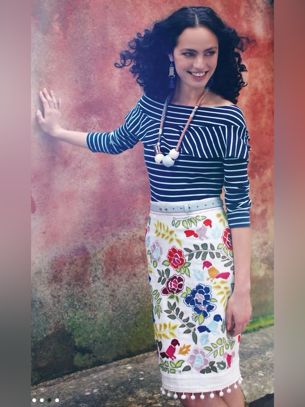 Anthropolgie Moulinette Soeurs linen embroidery skirt with floral design